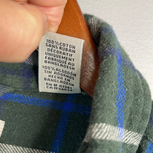 CHAPS Mens Plaid Flannel Button Down Shirt Green Navy Long Sleeve Pocket Logo L - Picture 11 of 14